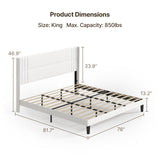 Asofer King Bed Frame with Wingback Headboard, Upholstered Platform Bed with Modern Geometric Headboard, Wooden Slats