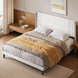 Asofer King Bed Frame with Wingback Headboard, Upholstered Platform Bed with Modern Geometric Headboard, Wooden Slats
