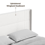Asofer King Bed Frame with Wingback Headboard, Upholstered Platform Bed with Modern Geometric Headboard, Wooden Slats