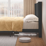 Asofer King Bed Frame with Wingback Headboard, Upholstered Platform Bed with Modern Geometric Headboard, Wooden Slats,Dark Gray