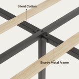 King-size Bed Frame with Wing-back Headboard, Asofer Upholstered Platform Bed with Minimalist Headboard for the Bedroom Beige.