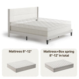 Asofer King Bed Frame with Wingback Headboard, Upholstered Platform Bed with Modern Geometric Headboard, Wooden Slats