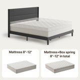 Asofer King Bed Frame with Upholstered Wingback Headboard, Modern Geometric Design, Dark Gray