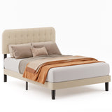 Asofer Full Bed Frame with Headboard, with Sturdy Wooden Slats,No Box Spring Needed, Modern Bedroom Furniture,Beige