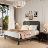 Asofer Queen Bed Frame with Headboard with Sturdy Wooden Slats Support, No Box Spring Needed/Noise Free，Bedroom Furniture,Dark Gray