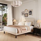 Asofer Full Bed Frame with Headboard, with Sturdy Wooden Slats,No Box Spring Needed, Modern Bedroom Furniture,Beige