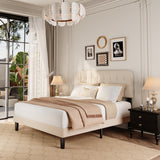 Asofer Queen Bed Frame with Headboard, Noise-Free, No Box Spring Needed, Beige