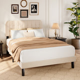 Asofer Queen Bed Frame with Headboard, Noise-Free, No Box Spring Needed, Beige