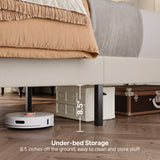 Asofer Full Bed Frame with Headboard, with Sturdy Wooden Slats,No Box Spring Needed, Modern Bedroom Furniture,Beige