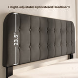 Asofer Queen Bed Frame with Headboard with Sturdy Wooden Slats Support, No Box Spring Needed/Noise Free，Bedroom Furniture,Dark Gray