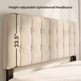 Asofer Queen Bed Frame with Headboard, Noise-Free, No Box Spring Needed, Beige