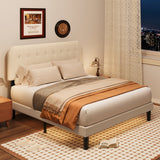 Asofer Full Bed Frame with Headboard, with Sturdy Wooden Slats,No Box Spring Needed, Modern Bedroom Furniture,Beige