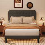 Asofer Queen Bed Frame with Headboard with Sturdy Wooden Slats Support, No Box Spring Needed/Noise Free，Bedroom Furniture,Dark Gray