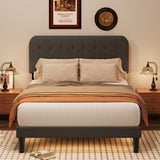 Asofer Queen Bed Frame with Headboard and Wooden Slats, Dark Gray