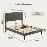Asofer Full Bed Frame with Headboard, with Sturdy Wooden Slats,No Box Spring Needed, Modern Bedroom Furniture,Dark Gray