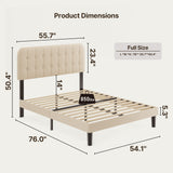 Asofer Full Bed Frame with Headboard, with Sturdy Wooden Slats,No Box Spring Needed, Modern Bedroom Furniture,Beige
