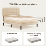 Asofer Queen Bed Frame with Headboard, Noise-Free, No Box Spring Needed, Beige