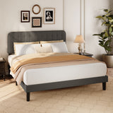 Asofer King Bed Frame with Headboard, Noise-Free, No Box Spring Needed, Easy Assembly, Modern Bedroom Furniture,Dark Gray