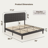 Asofer King Bed Frame with Headboard, Noise-Free, No Box Spring Needed, Easy Assembly, Modern Bedroom Furniture,Dark Gray