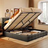 King Bed Frame with Lift Up Storage, Asofer Upholstered Bed with Modern Wingback Headboard, No Box Spring Needed, Gray