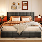 Asofer King Dark Gray Hydraulic Lift Storage Bed Frame, Modern Wingback Upholstered Platform Bed, Noise-Free Wood Slat Support, No Box Spring Required