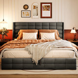 King Bed Frame with Lift Up Storage, Asofer Upholstered Bed with Modern Wingback Headboard, No Box Spring Needed, Gray