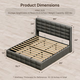 Asofer King Dark Gray Hydraulic Lift Storage Bed Frame, Modern Wingback Upholstered Platform Bed, Noise-Free Wood Slat Support, No Box Spring Required