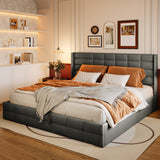 Asofer King Dark Gray Hydraulic Lift Storage Bed Frame, Modern Wingback Upholstered Platform Bed, Noise-Free Wood Slat Support, No Box Spring Required