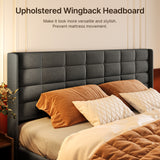 King Bed Frame with Lift Up Storage, Asofer Upholstered Bed with Modern Wingback Headboard, No Box Spring Needed, Gray