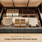 King Bed Frame with Lift Up Storage, Asofer Upholstered Bed with Modern Wingback Headboard, No Box Spring Needed, Gray