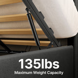 Asofer King Dark Gray Hydraulic Lift Storage Bed Frame, Modern Wingback Upholstered Platform Bed, Noise-Free Wood Slat Support, No Box Spring Required