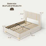 Queen Bed Frame, Asofer Queen Size Beige Upholstered Bed with Headboard, Fabric Platform Bed Frame