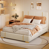 Queen Size Bed Frame, Upholstered Platform Bed Frame with Sturdy Metal Frame, Modern Wingback Headboard - Beige