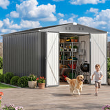 Jolifa 8' x 12' Heavy Duty Metal Storage Shed, Large Outdoor Garden Tool House with Vented & Lockable Double Doors, Grey