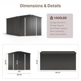 Asofer 8 x 12 FT Galvanized Metal Outdoor Storage Shed, Weatherproof Shed with Gable Roof, 4 Vents & Lockable Double Doors for Backyard Patio Lawn, Gray