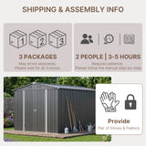 Asofer 8 x 12 FT Galvanized Metal Outdoor Storage Shed, Weatherproof Shed with Gable Roof, 4 Vents & Lockable Double Doors for Backyard Patio Lawn, Gray