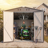 Asofer 8 x 12 FT Galvanized Metal Outdoor Storage Shed, Weatherproof Shed with Gable Roof, 4 Vents & Lockable Double Doors for Backyard Patio Lawn, Gray