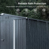 Asofer 8 x 12 FT Galvanized Metal Outdoor Storage Shed, Weatherproof Shed with Gable Roof, 4 Vents & Lockable Double Doors for Backyard Patio Lawn, Gray