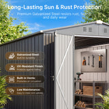 Asofer 8' x 12' Large Metal Shed with Lockable Double Doors & 4 Air Vents, Weatherproof for Patio, Dark Gray