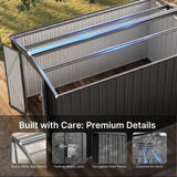 Asofer 8 x 12 FT Galvanized Metal Outdoor Storage Shed, Weatherproof Shed with Gable Roof, 4 Vents & Lockable Double Doors for Backyard Patio Lawn, Gray