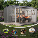 Asofer 8 x 12 FT Galvanized Metal Outdoor Storage Shed, Weatherproof Shed with Gable Roof, 4 Vents & Lockable Double Doors for Backyard Patio Lawn, Gray