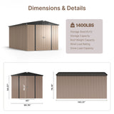 Asofer 8 x 12 FT Galvanized Metal Outdoor Storage Shed, Weatherproof Shed with Gable Roof, 4 Vents & Lockable Double Doors for Backyard Patio Lawn, Light Brown