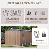 Asofer 8 x 12 FT Galvanized Metal Outdoor Storage Shed, Weatherproof Shed with Gable Roof, 4 Vents & Lockable Double Doors for Backyard Patio Lawn, Light Brown