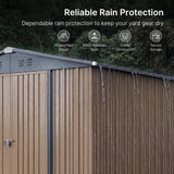 Asofer 8 x 12 FT Galvanized Metal Outdoor Storage Shed, Weatherproof Shed with Gable Roof, 4 Vents & Lockable Double Doors for Backyard Patio Lawn, Light Brown