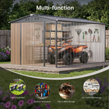 Asofer 8'x12' Heavy Duty Galvanized Metal Outdoor Storage Shed with Lockable Double Doors & Vents for Lawn & Backyard, Brown