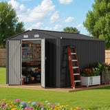Asofer 10x10ft Outdoor Storage Shed, Large Utility Metal Tool Shed Lockable Doors & Vented Windows for Backyard, Patio, Lawn, Gray