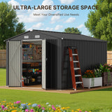 Asofer 10x10ft Outdoor Storage Shed, Large Utility Metal Tool Shed Lockable Doors & Vented Windows for Backyard, Patio, Lawn, Gray
