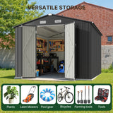 Asofer 10x10ft Outdoor Storage Shed, Large Utility Metal Tool Shed Lockable Doors & Vented Windows for Backyard, Patio, Lawn, Gray