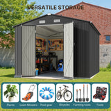 Asofer 10x10ft Outdoor Storage Shed, Large Utility Metal Tool Shed Lockable Doors & Vented Windows for Backyard, Patio, Lawn, Gray