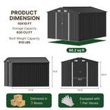 Asofer 10x10ft Outdoor Storage Shed, Large Utility Metal Tool Shed Lockable Doors & Vented Windows for Backyard, Patio, Lawn, Gray